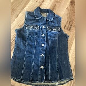 Platinum Juniors Womens Sleeveless Blue Jean Vest Top 0